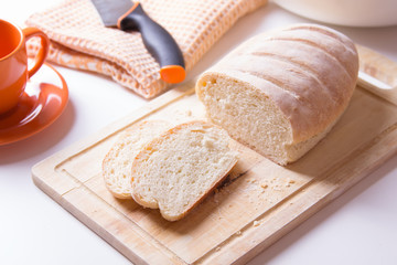 Wheat homemade fresh bread, selective focus