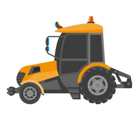 Obraz na płótnie Canvas Yellow model of bulldozer close-up realistic figure in cartoon style.