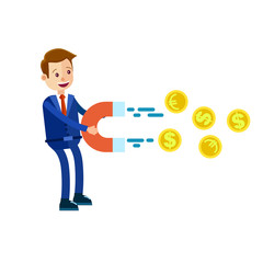 Cartoon Businessman with Big Magnet Illustration