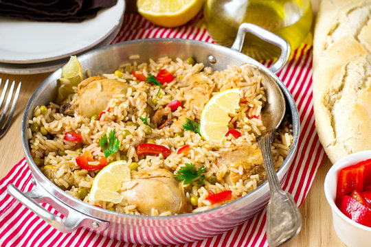 Chicken and rice with vegetables "Arroz con pollo"