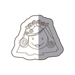 happy face bride with veil, vector illustration design