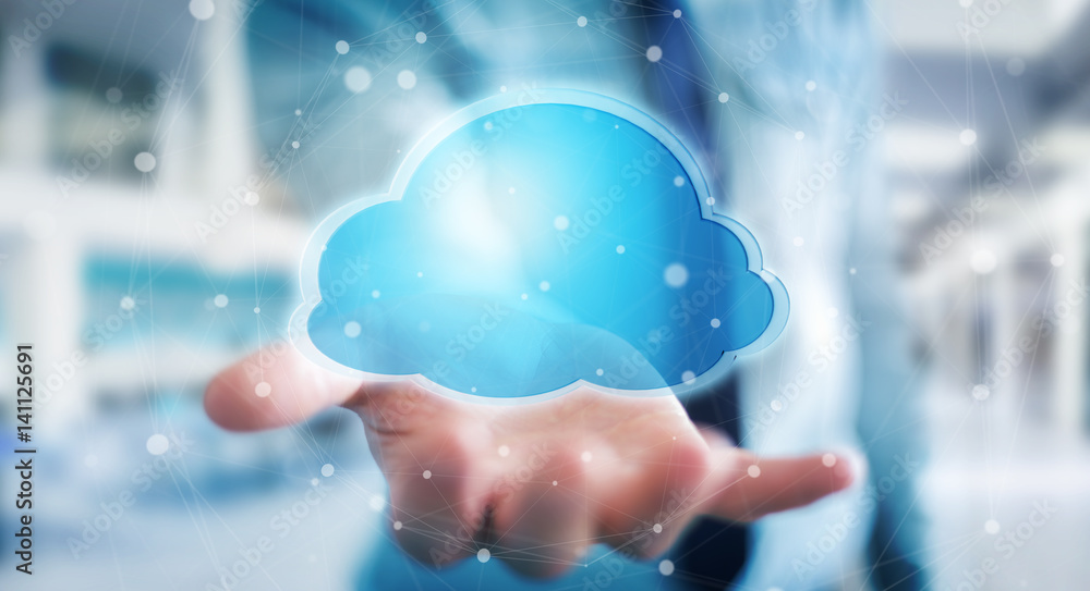 Poster businessman using digital cloud 3d rendering