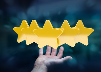 Businessman rating stars with his hand 3D rendering
