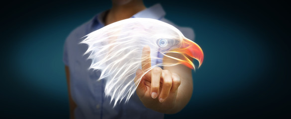 Person touching fractal endangered eagle illustration 3D rendering