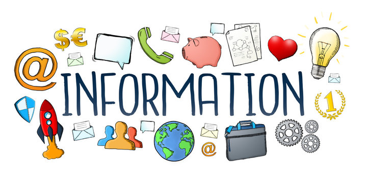 Hand-drawn information text with icons