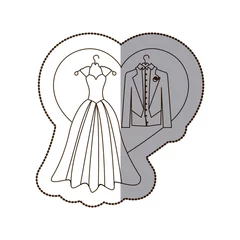 Fotobehang elegant jacket and dress married with heart, vector illustration design © grgroup
