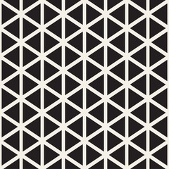 Stylish Minimalistic Triangle Shape Lines Grid. Vector Seamless Black and White Pattern.