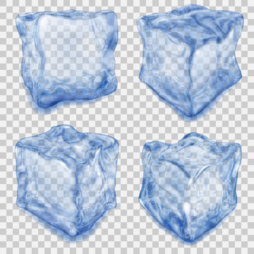 Set of transparent blue ice cube. Transparency only in vector file
