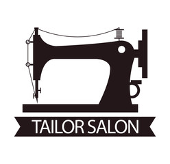 Tailor salon advertising logo vector illustration. Silhouette of sewing machine