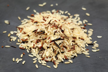 mixed rice on black slate