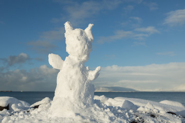 whimsical snowman in Reykjavik, Iceland