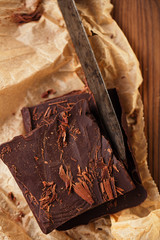 shredded chocolate on vintage spatula