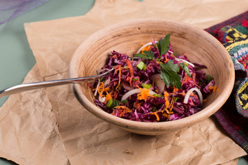 Salad of fresh blue cabbage