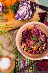 Salad of fresh blue cabbage