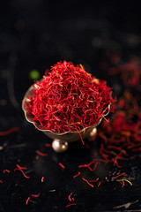 saffron space threads in vintage silver bowl