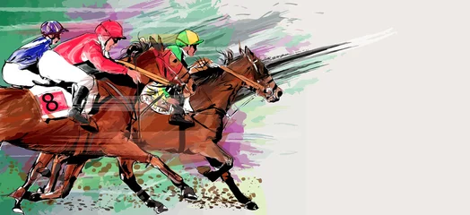 Foto op Plexiglas Art studio Paardenrennen over grunge achtergrond