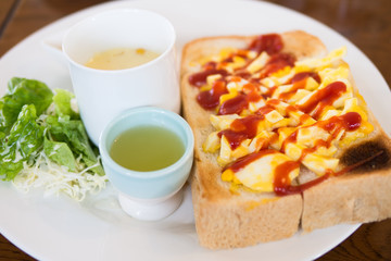 Morning Egg toast of breakfast