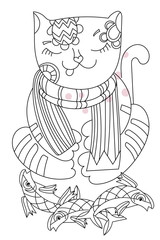 Hand drawn doodle outline cat