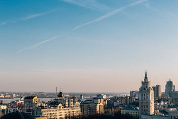 South-Eastern Railway administration building in Voronezh, symbol of city, at ba