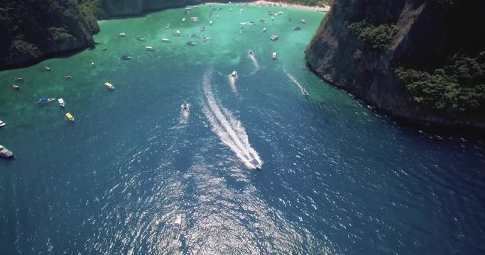 Aerial Approach Shot Towards Maya Beach, Phi Phi Islands, Thailand
