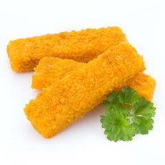 Fish fingers on the white background.