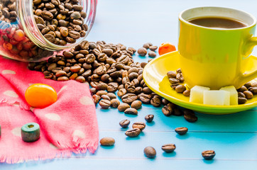 Still life with cup of tea and sweets