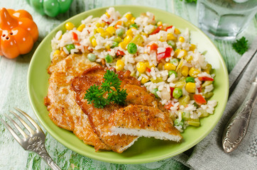 Chicken chops with rice and vegetables