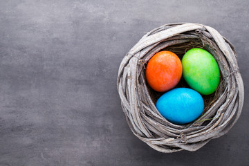 Easter eggs in the nest. Spring discount card.