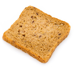 Rye bread slice on a white background.