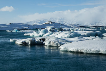 glacial ice in water in Iceland