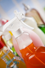 Cleaning supplies and window background