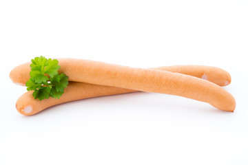 Frankfurter sausage isolated on white background.