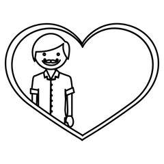 figure happy man wth moustache inside heart, vector illustration
