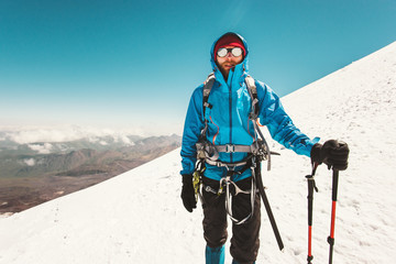 Man alpinist mountain climbing glacier Travel Lifestyle endurance concept adventure active...