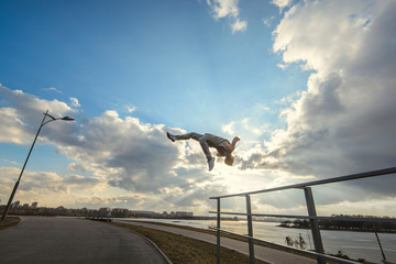 Young man doing parkour outdoor
