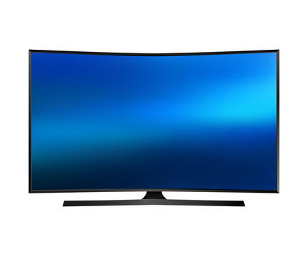 Vector UHD Smart Tv with curved screen on white background.