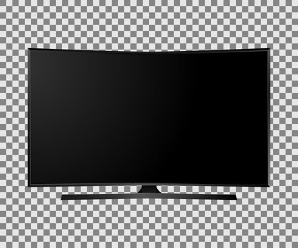 Vector UHD Smart Tv with black curved screen on white background.