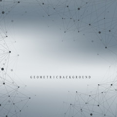 Geometric graphic background molecule and communication. Big data complex with compounds. Perspective backdrop. Minimal array. Digital data visualization. Scientific cybernetic vector illustration.