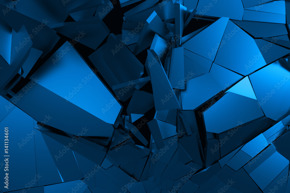 Poster abstract 3d rendering of cracked surface. background with broken shape. wall destruction. bursting w