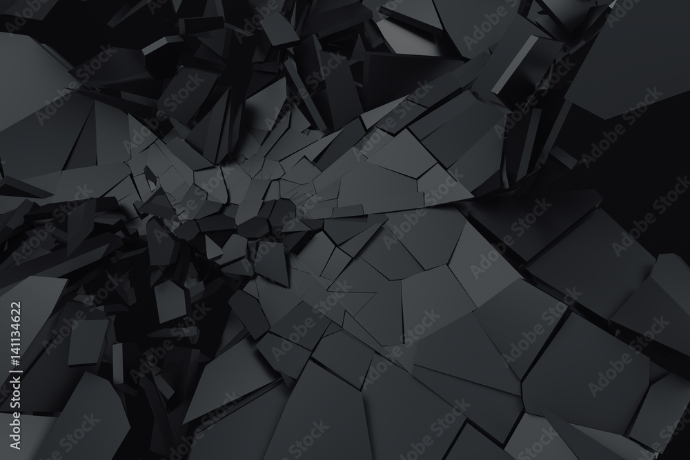 Poster abstract 3d rendering of cracked surface. background with broken shape. wall destruction. bursting w