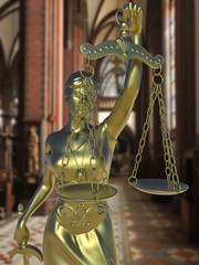 Sinful church conceptual idea with Lady of justice