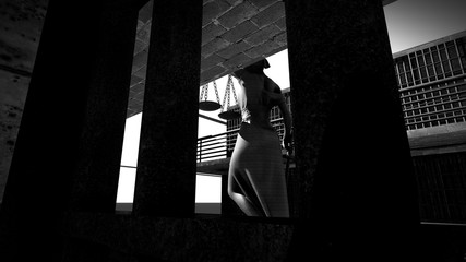 Prison bars and a hallway 3d rendering