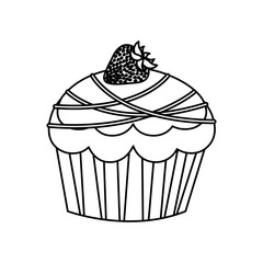 figure muffin with chocolate and strawberry icon, vector illustration design