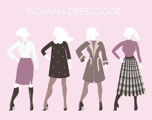 Young women in fashion clothing.Woman dresscode vector illustrat