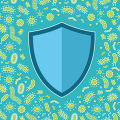 Green germs around a blue shield - vector illustration