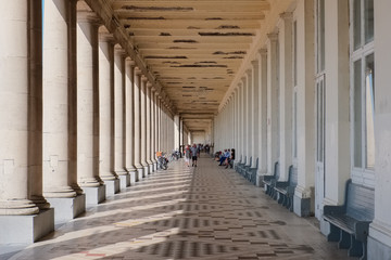 View on the Royal Galleries in Oostende, Belgium. The Galleries were completed in 1906 on the orders of King Leopold II of Belgium.