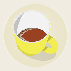 Yellow cup of coffee or tea. Vector illustration.