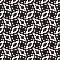 Geometric Ornament With Striped Rhombuses. Vector Seamless Monochrome Pattern