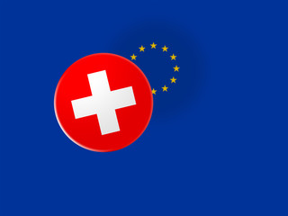 Fototapeta premium European Union Trade Concept: Switzerland Flag Button On Blurred EU Flag, 3d illustration