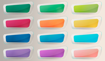 Set of colorful glossy web buttons with glass frame